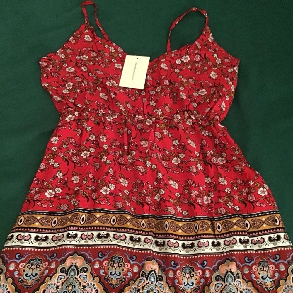 BloomChic Vibrant Red Floral Mini Dress - Picture 3 of 3